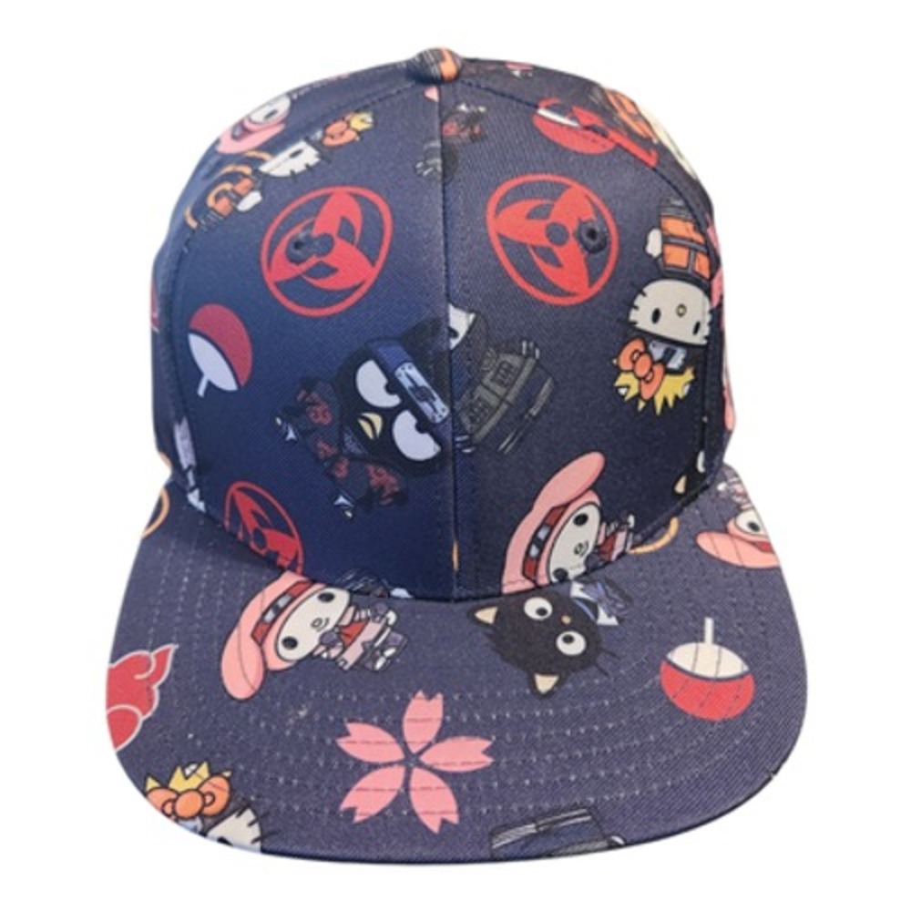 Naruto Shippuden x Hello Kitty Sanrio Snapback‎ Hat All Over Print Navy Blue NEW